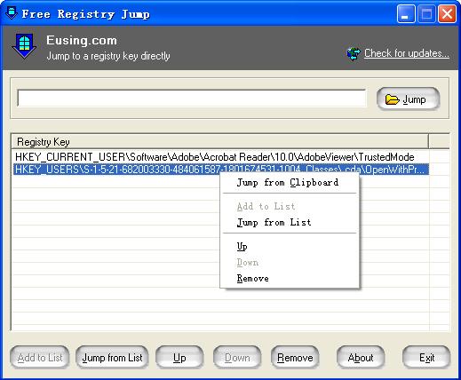Free Registry Jump software