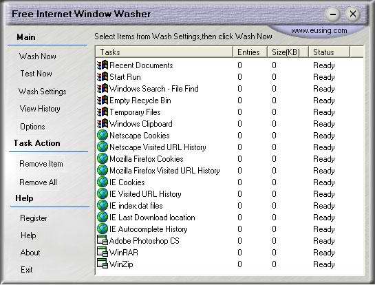 Click to view Free Internet Window Washer 3.8 screenshot